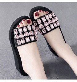 Women's Fashion Rhinestone Wedge Slide Sandals Summer Comfort Nonslip Platform High Heel Beach Sandal Black/Pink Rhinestone $...