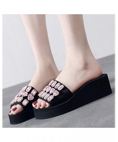 Women's Fashion Rhinestone Wedge Slide Sandals Summer Comfort Nonslip Platform High Heel Beach Sandal Black/Pink Rhinestone $...