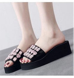 Women's Fashion Rhinestone Wedge Slide Sandals Summer Comfort Nonslip Platform High Heel Beach Sandal Black/Pink Rhinestone $...