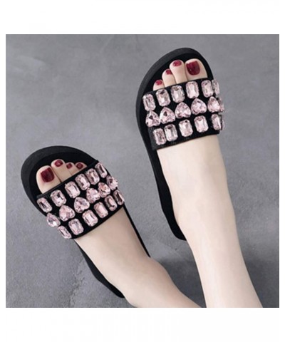 Women's Fashion Rhinestone Wedge Slide Sandals Summer Comfort Nonslip Platform High Heel Beach Sandal Black/Pink Rhinestone $...