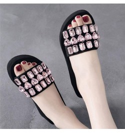 Women's Fashion Rhinestone Wedge Slide Sandals Summer Comfort Nonslip Platform High Heel Beach Sandal Black/Pink Rhinestone $...