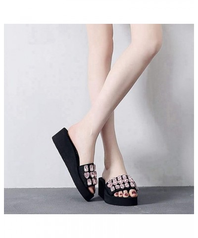 Women's Fashion Rhinestone Wedge Slide Sandals Summer Comfort Nonslip Platform High Heel Beach Sandal Black/Pink Rhinestone $...