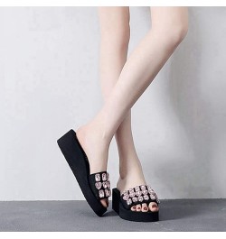 Women's Fashion Rhinestone Wedge Slide Sandals Summer Comfort Nonslip Platform High Heel Beach Sandal Black/Pink Rhinestone $...