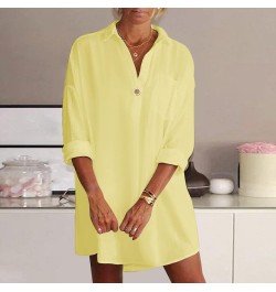 Birthday Dresses for Women V Neck Long Sleeved Shirt Dress Loose and Casual Mid Length Summer Dresses Yellow- Dress for Women...