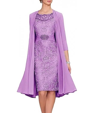 Women's Elegant Lace Mother of The Bride Dresses with Jacket 2 Piece Evening Party Dreses Knee Length MM04 Lilac $41.03 Athle...