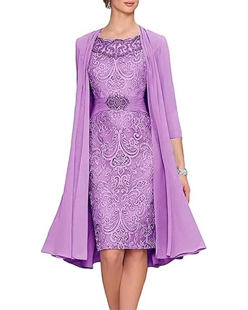 Women's Elegant Lace Mother of The Bride Dresses with Jacket 2 Piece Evening Party Dreses Knee Length MM04 Lilac $41.03 Athle...