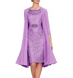 Women's Elegant Lace Mother of The Bride Dresses with Jacket 2 Piece Evening Party Dreses Knee Length MM04 Lilac $41.03 Athle...