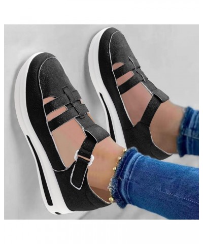 Ladies Fashion Solid Color Hollowed Out Flock Hook Loop Thick Sole Casual Sports Shoes Women's Wedge Sneaker Black $12.08 Ath...