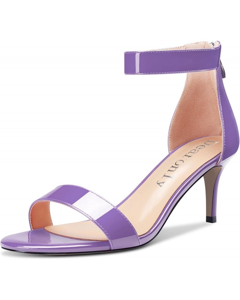 Womens Mid Heel Open Toe Sandals Ankle Strap Zipper Cute Office Prom Summer Shoes 2.6 Inches Heels Purple $37.45 Sandals