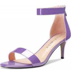 Womens Mid Heel Open Toe Sandals Ankle Strap Zipper Cute Office Prom Summer Shoes 2.6 Inches Heels Purple $37.45 Sandals