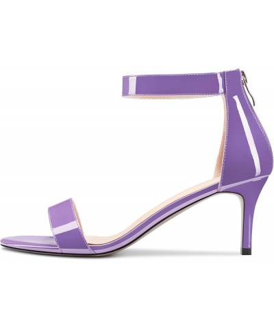 Womens Mid Heel Open Toe Sandals Ankle Strap Zipper Cute Office Prom Summer Shoes 2.6 Inches Heels Purple $37.45 Sandals