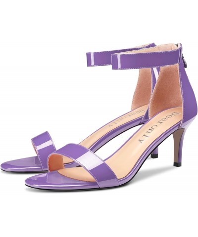 Womens Mid Heel Open Toe Sandals Ankle Strap Zipper Cute Office Prom Summer Shoes 2.6 Inches Heels Purple $37.45 Sandals