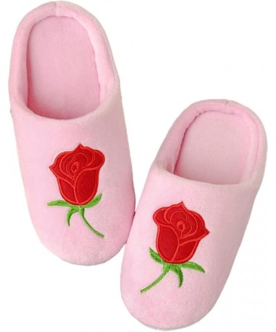 Women's Bedroom Slippers Rose Embroidery Home Shoes Soft Soled Memory Foam Slippers Wool Blue $19.96 Slippers