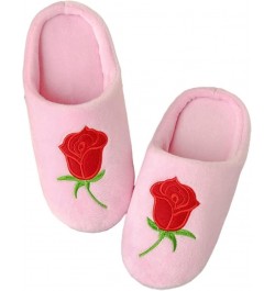 Women's Bedroom Slippers Rose Embroidery Home Shoes Soft Soled Memory Foam Slippers Wool Blue $19.96 Slippers