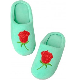 Women's Bedroom Slippers Rose Embroidery Home Shoes Soft Soled Memory Foam Slippers Wool Blue $19.96 Slippers