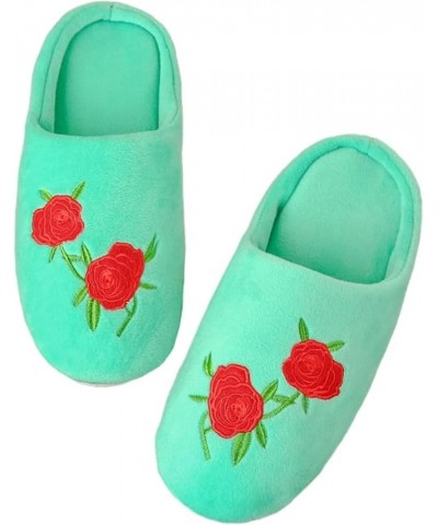 Women's Bedroom Slippers Rose Embroidery Home Shoes Soft Soled Memory Foam Slippers Wool Blue $19.96 Slippers