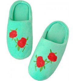 Women's Bedroom Slippers Rose Embroidery Home Shoes Soft Soled Memory Foam Slippers Wool Blue $19.96 Slippers