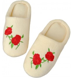 Women's Bedroom Slippers Rose Embroidery Home Shoes Soft Soled Memory Foam Slippers Wool Blue $19.96 Slippers