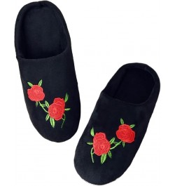 Women's Bedroom Slippers Rose Embroidery Home Shoes Soft Soled Memory Foam Slippers Wool Blue $19.96 Slippers