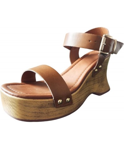 Women's Wedges Platform Sandals Women Summer Buckle Strap Solid Casual Open Toe Wedges Comfortable Beach Shoes Brown 6.5 $17....