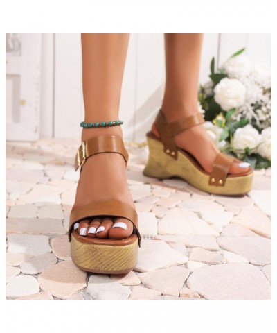 Women's Wedges Platform Sandals Women Summer Buckle Strap Solid Casual Open Toe Wedges Comfortable Beach Shoes Brown 6.5 $17....