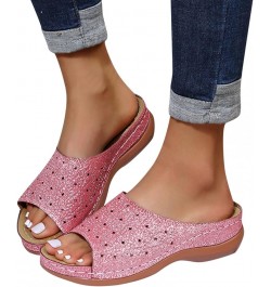 Glitter Sequins Slide Sandals for Women Casual Summer Open Toe Arch Support Comfort Fashion Slippers Cutout Comfortable Breat...