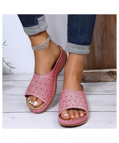 Glitter Sequins Slide Sandals for Women Casual Summer Open Toe Arch Support Comfort Fashion Slippers Cutout Comfortable Breat...