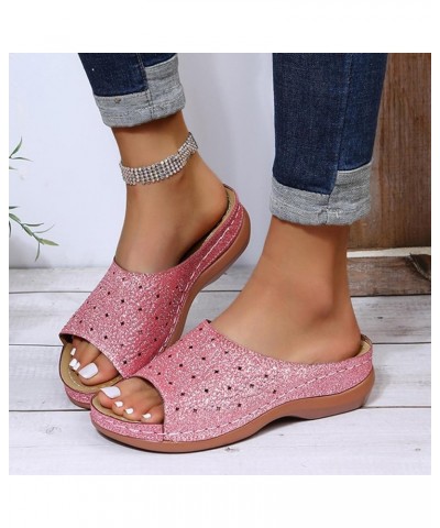 Glitter Sequins Slide Sandals for Women Casual Summer Open Toe Arch Support Comfort Fashion Slippers Cutout Comfortable Breat...