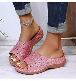 Glitter Sequins Slide Sandals for Women Casual Summer Open Toe Arch Support Comfort Fashion Slippers Cutout Comfortable Breat...