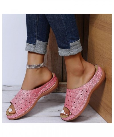 Glitter Sequins Slide Sandals for Women Casual Summer Open Toe Arch Support Comfort Fashion Slippers Cutout Comfortable Breat...