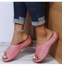 Glitter Sequins Slide Sandals for Women Casual Summer Open Toe Arch Support Comfort Fashion Slippers Cutout Comfortable Breat...