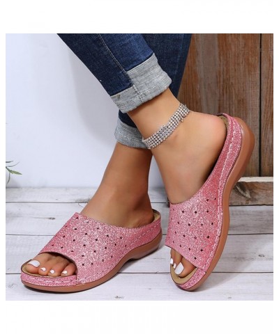 Glitter Sequins Slide Sandals for Women Casual Summer Open Toe Arch Support Comfort Fashion Slippers Cutout Comfortable Breat...