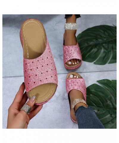 Glitter Sequins Slide Sandals for Women Casual Summer Open Toe Arch Support Comfort Fashion Slippers Cutout Comfortable Breat...