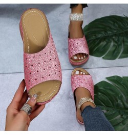 Glitter Sequins Slide Sandals for Women Casual Summer Open Toe Arch Support Comfort Fashion Slippers Cutout Comfortable Breat...