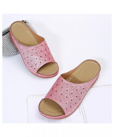 Glitter Sequins Slide Sandals for Women Casual Summer Open Toe Arch Support Comfort Fashion Slippers Cutout Comfortable Breat...