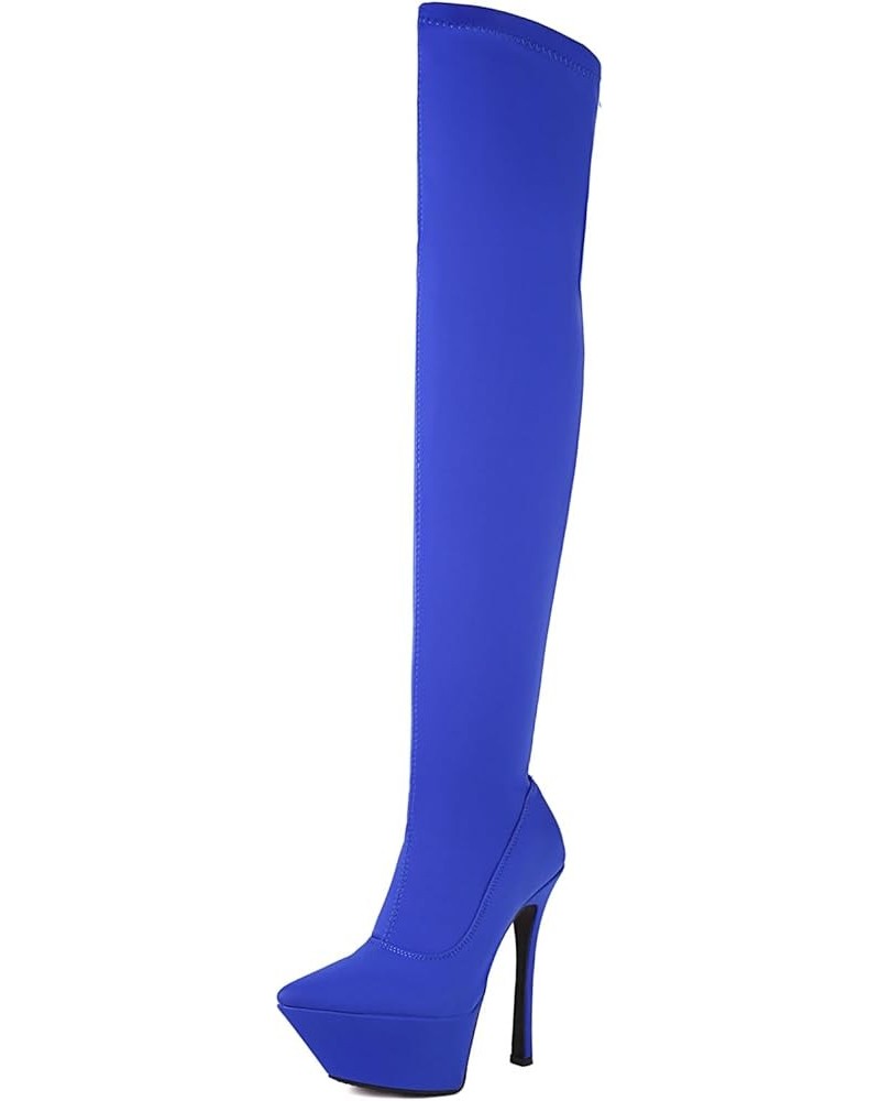 Fashion Women Stretch Overknee Boots Platform Dress Boots Pull on Stiletto Heels 368 Blue $30.49 Boots