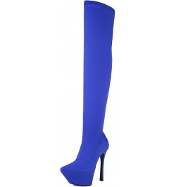 Fashion Women Stretch Overknee Boots Platform Dress Boots Pull on Stiletto Heels 368 Blue $30.49 Boots