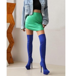 Fashion Women Stretch Overknee Boots Platform Dress Boots Pull on Stiletto Heels 368 Blue $30.49 Boots