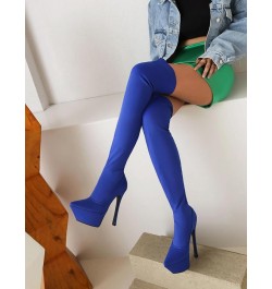 Fashion Women Stretch Overknee Boots Platform Dress Boots Pull on Stiletto Heels 368 Blue $30.49 Boots