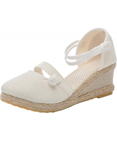 Wedge Sandals Open Toe, Women's Open Toe Buckle Ankle Strap Espadrille Synthetic sandals White $14.20 Sandals