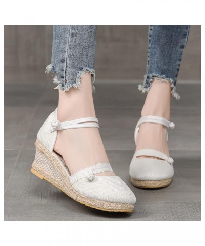 Wedge Sandals Open Toe, Women's Open Toe Buckle Ankle Strap Espadrille Synthetic sandals White $14.20 Sandals