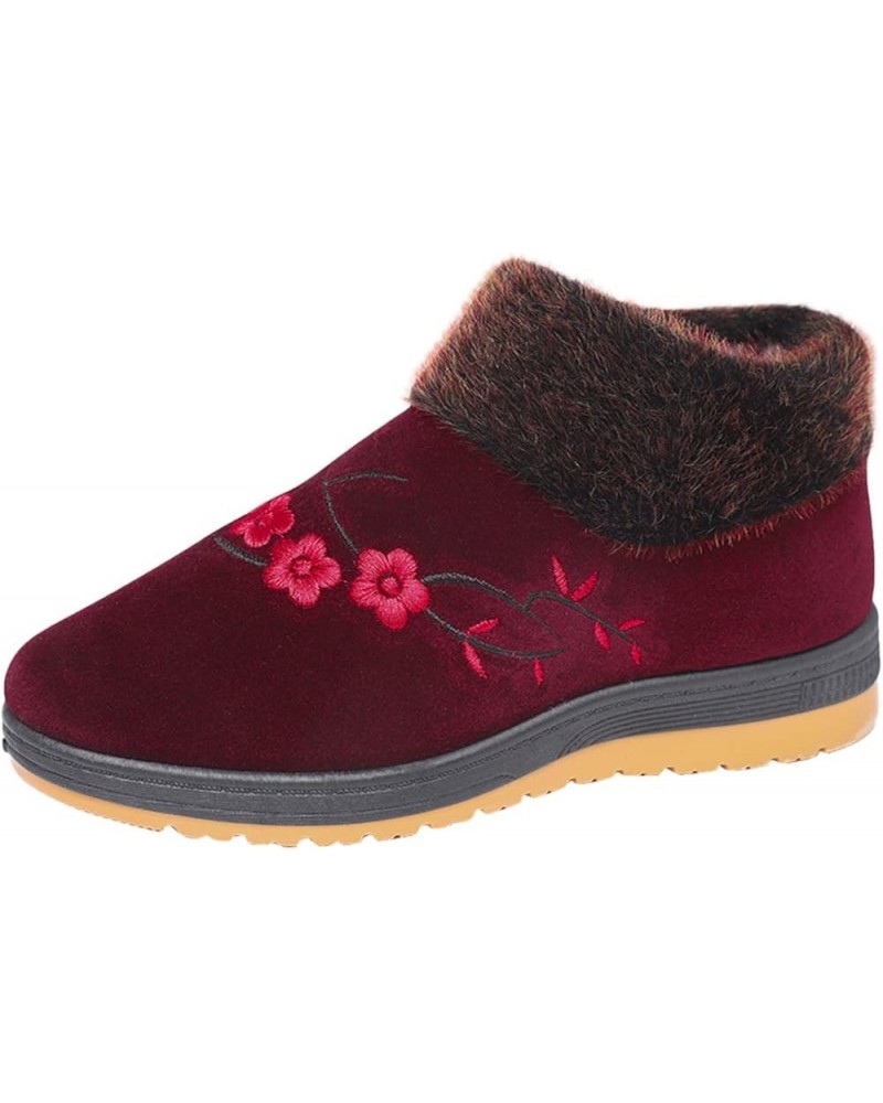 Womens Warm Faux Fur Lined Winter Snow Boots Low Heel Slip On Comfortable Outdoor Flats Ankle Booties Red $18.23 Outdoor Shoes