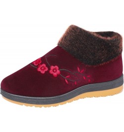 Womens Warm Faux Fur Lined Winter Snow Boots Low Heel Slip On Comfortable Outdoor Flats Ankle Booties Red $18.23 Outdoor Shoes