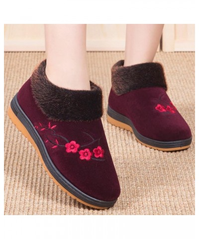 Womens Warm Faux Fur Lined Winter Snow Boots Low Heel Slip On Comfortable Outdoor Flats Ankle Booties Red $18.23 Outdoor Shoes