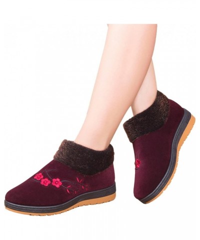 Womens Warm Faux Fur Lined Winter Snow Boots Low Heel Slip On Comfortable Outdoor Flats Ankle Booties Red $18.23 Outdoor Shoes