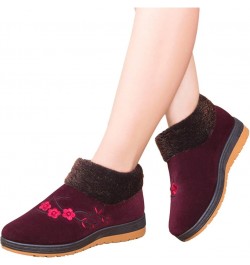 Womens Warm Faux Fur Lined Winter Snow Boots Low Heel Slip On Comfortable Outdoor Flats Ankle Booties Red $18.23 Outdoor Shoes