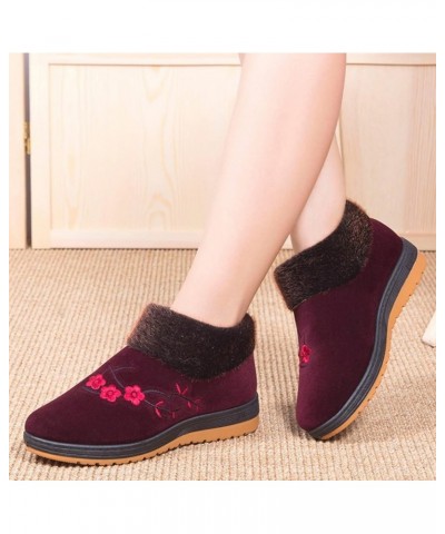 Womens Warm Faux Fur Lined Winter Snow Boots Low Heel Slip On Comfortable Outdoor Flats Ankle Booties Red $18.23 Outdoor Shoes