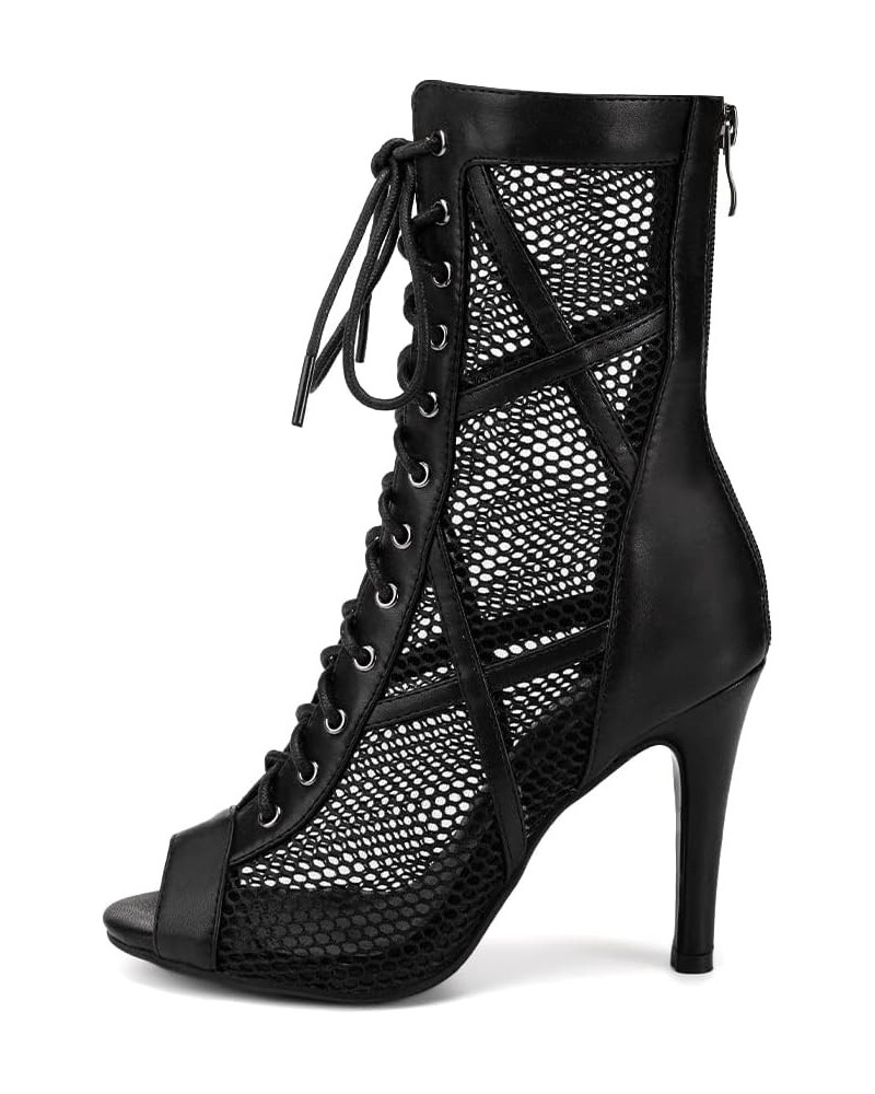 Women's Dance Heels Peep Toe Ankle Dance Booties Salsa Ballroom Dance Shoes Mesh Black $30.00 Athletic Shoes