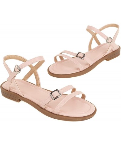 Women's Elegant Flat Sandals Low Heel Buckle Ankle Strappy Slingback Sandal Open Toe Non Skid Flats for Office Pink $27.50 Sa...