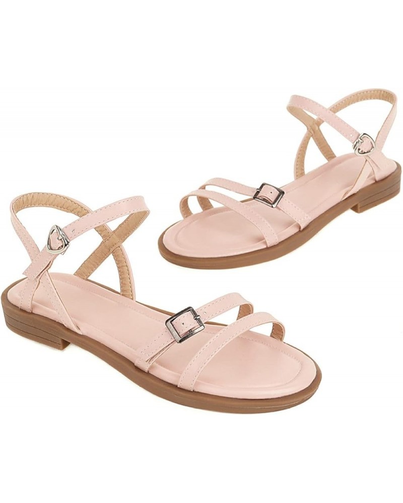 Women's Elegant Flat Sandals Low Heel Buckle Ankle Strappy Slingback Sandal Open Toe Non Skid Flats for Office Pink $27.50 Sa...